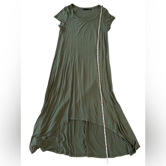 H by Halston Olive Green High-Low Maxi Dress Short Sleeve Rayon Blend Size M - Picture 5 of 9